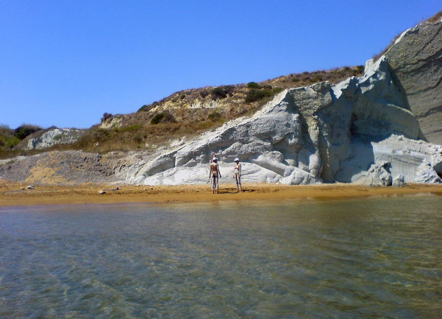 View of Xi Beach in Kefalonia with a reddish like sand.