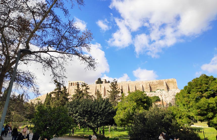 View of the Acropolis on the Parthenon hill in Athens Greece.