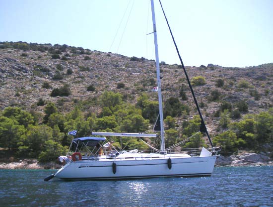 A sailboat near the shore