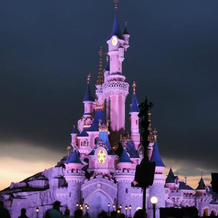 Disneys castle in Paris lit for the night-show