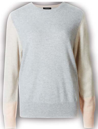 A color blocked cashmere knit.