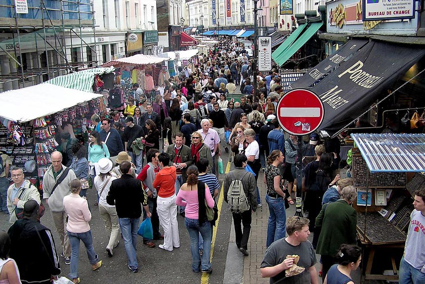 Street view of Portobello's market in Notting Hill London