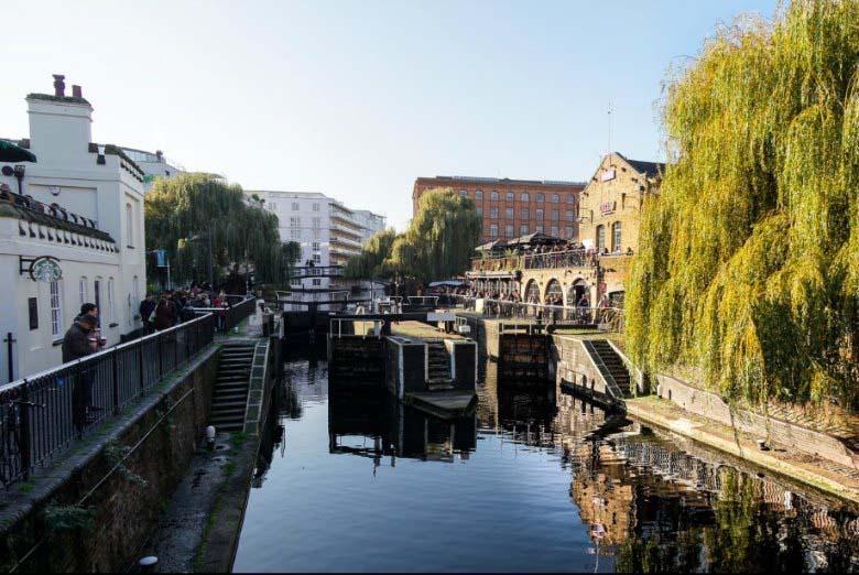 View of the canal at Camden Town on a sunny day. Copyright image by Timo Weuter.