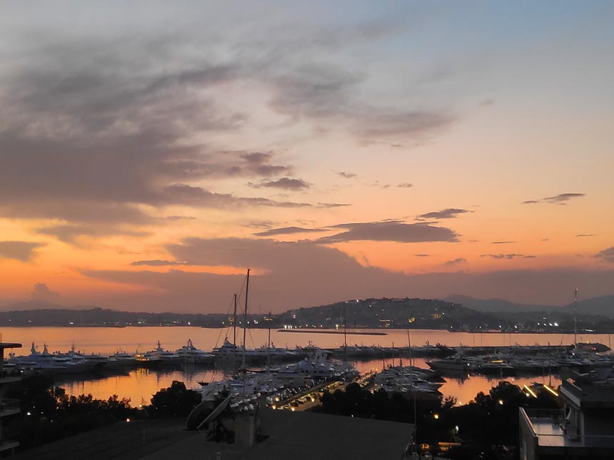 View of Piraeus from Faliro just after sunset.