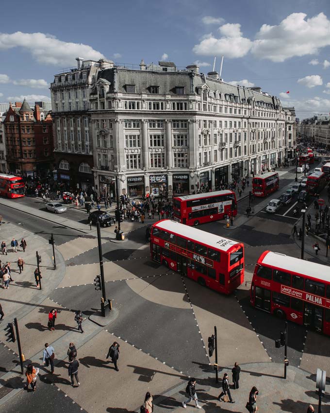 Typical view of a junction at downtown London. 