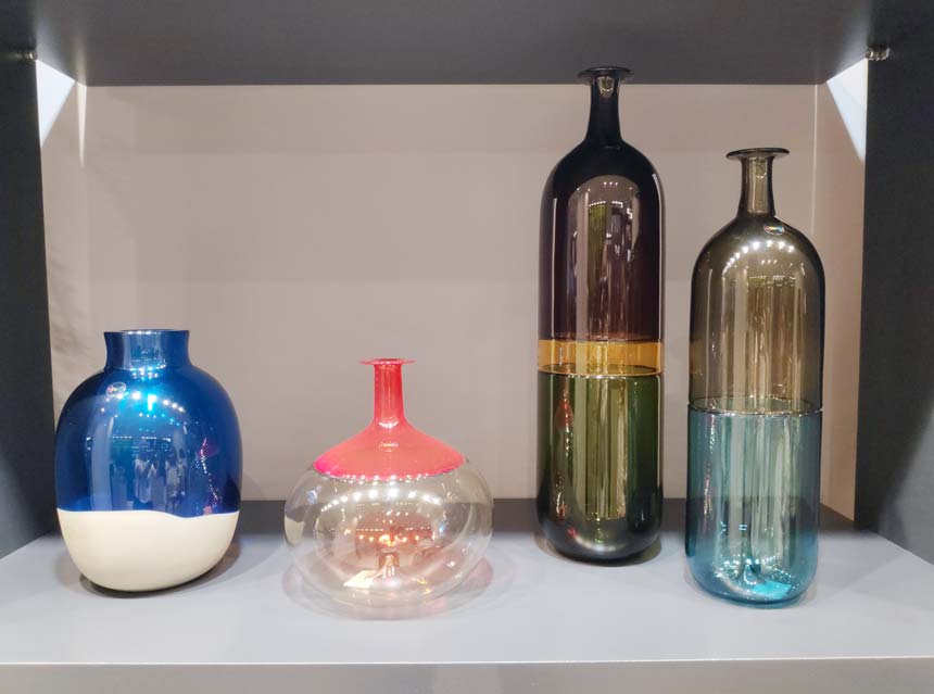 Four different colored glass vases from Venini. Image by Velvet.