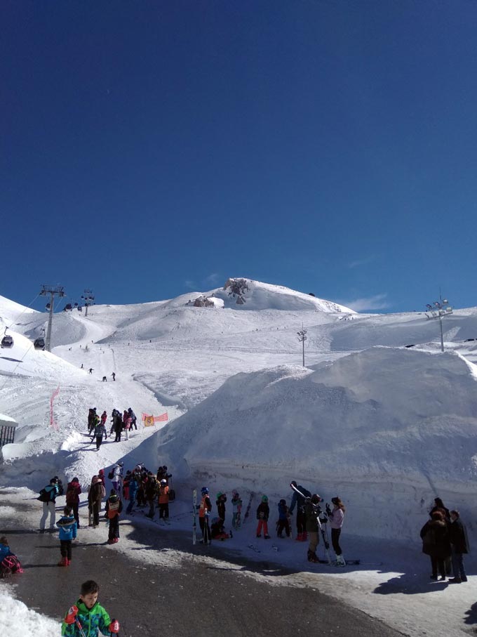 Partial view of Parnassos ski slopes on a sunny day.