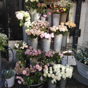 Lots of flower bouquets on sale outside a florist shop in London.
