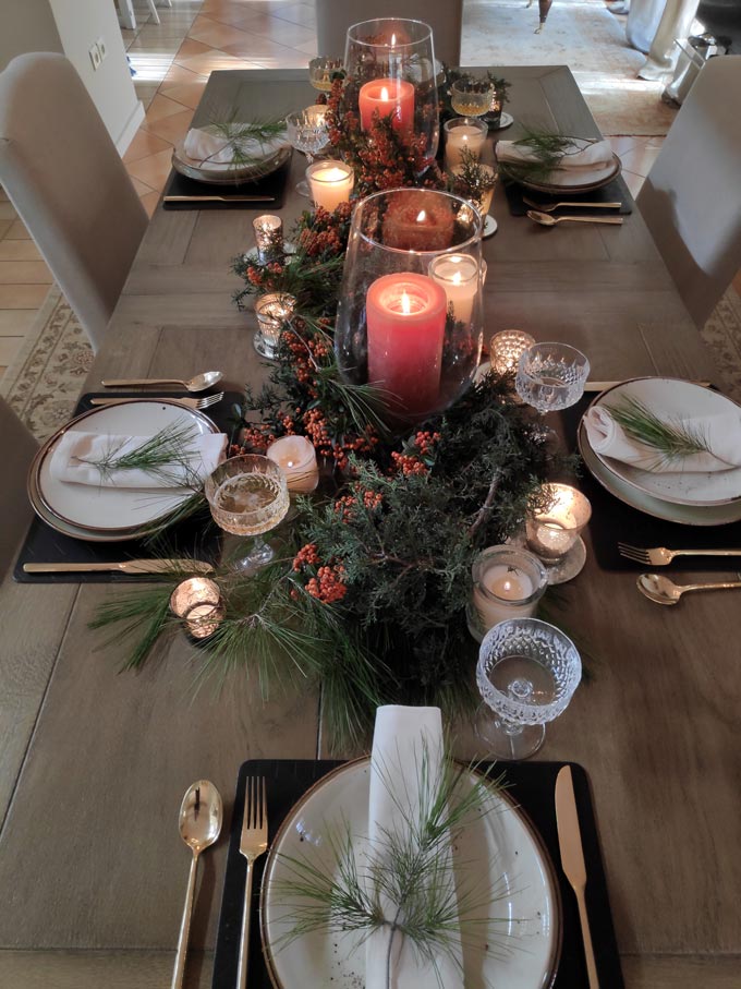 View from above of Elisabeth's Christmas tablescape.