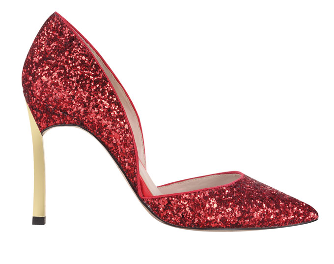 A red high heel pump covered in red sequins. Image by Debenhams.