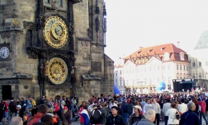 Another view of the Astronomical Clock on the City Hall in Prague during daytime.
