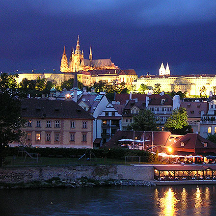 View of the Prague Castle after sunset hours.