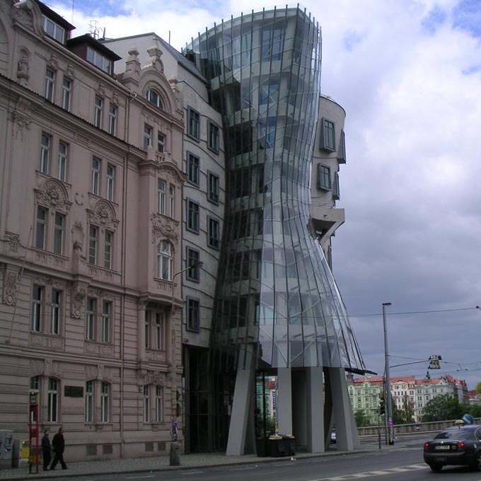 View of the Gehry's Dancing Building in Prague.