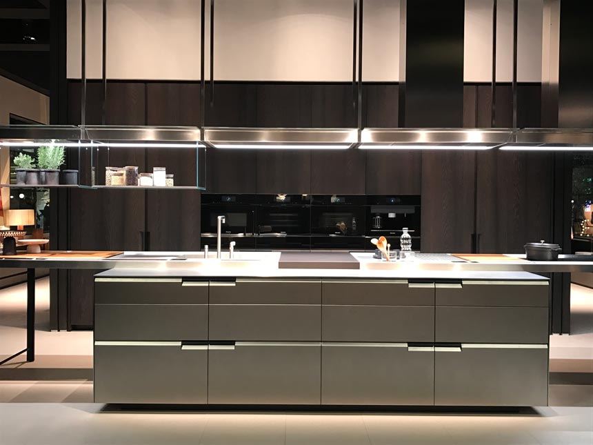 A beautiful contemporary kitchen from Poliform's stand during the imm Cologne 2019 fair.