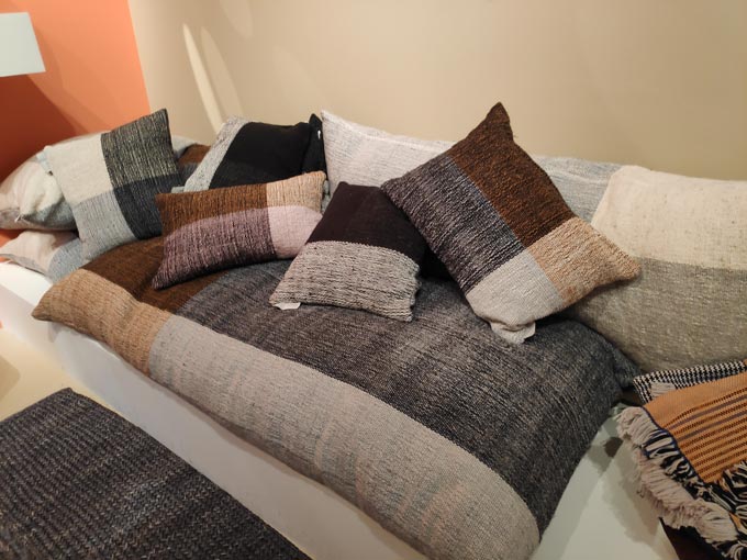 Various color blocked textured pillow from Ames at iSaloni 2019 in Milan.