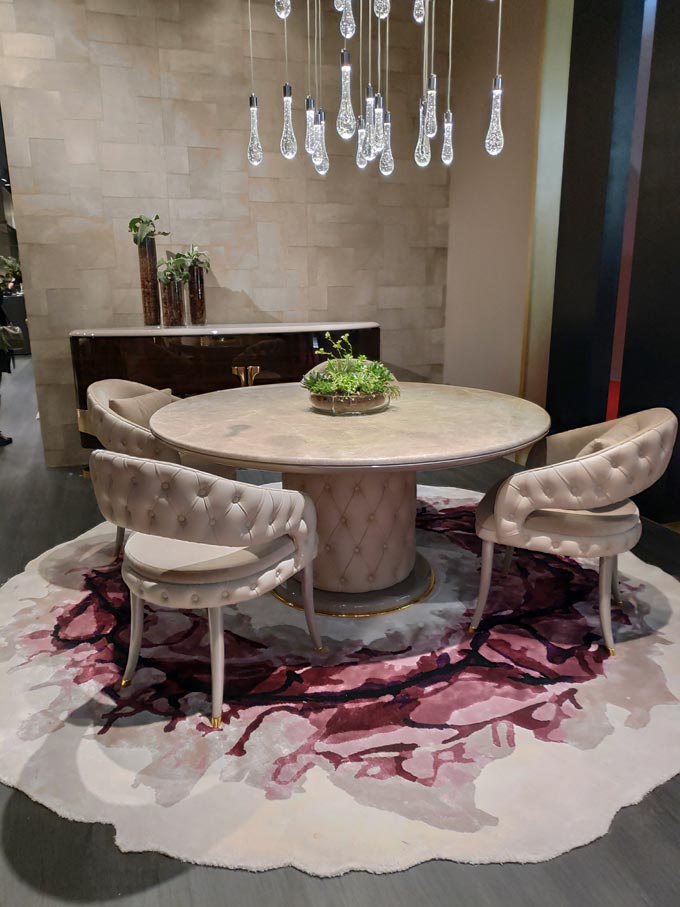A stylish luxurious dining room at iSaloni 2019 in Milan.