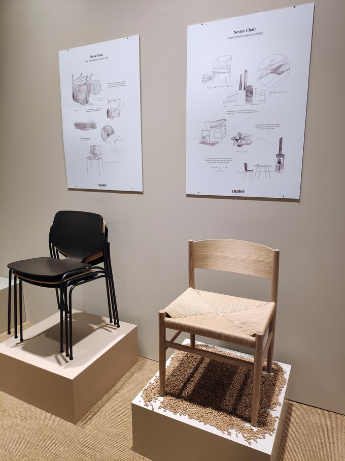 The Nestor and the Nova chairs by Mater at iSaloni 2019 in Milan.