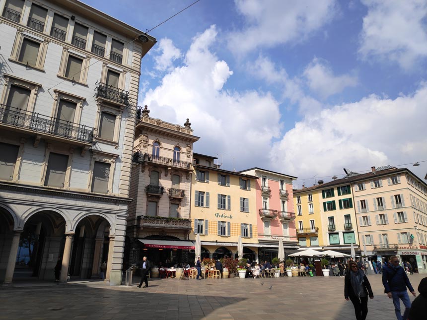 One of the squares with lots of old buildings in the old town of Lugano.