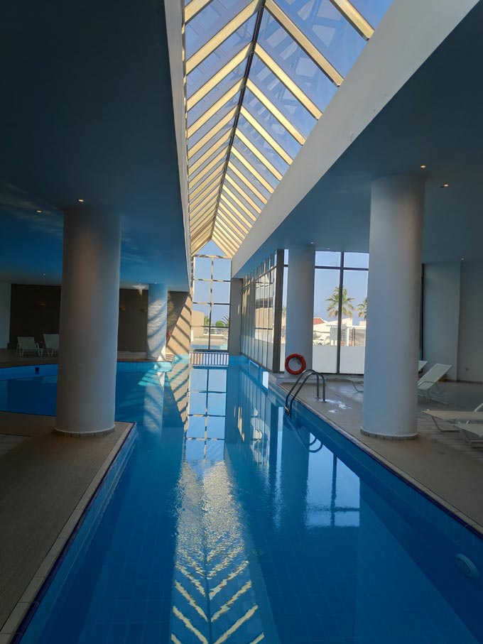 The indoor pool of Grecotel Lux Me Rhodos.