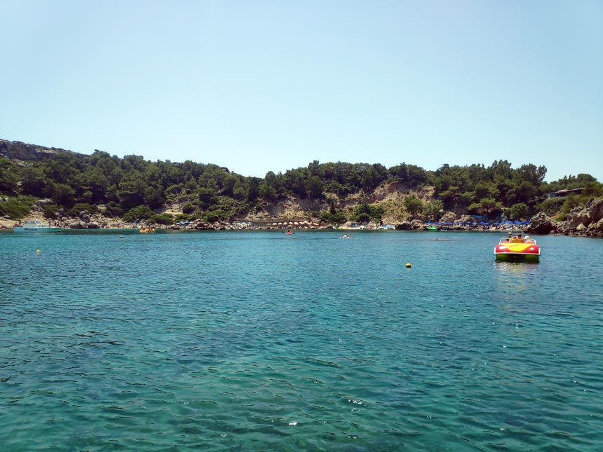 Partial view of the Anthony Quinn beach cove in Rhodes.