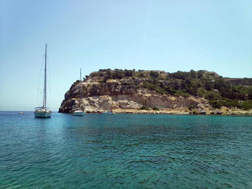 Partial view of the Anthony Quinn beach cove in Rhodes.