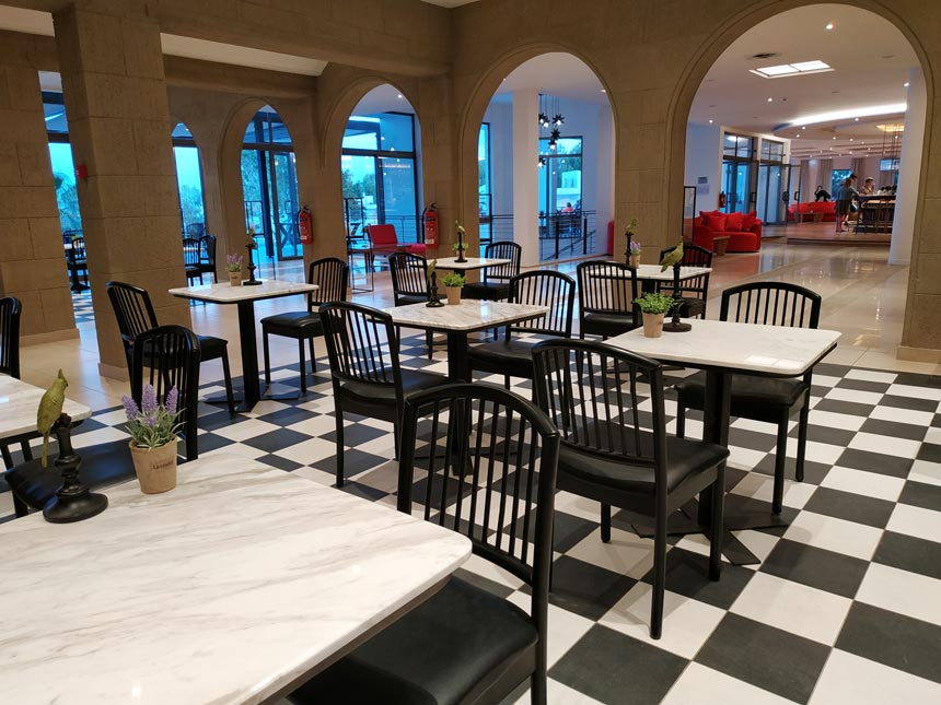 Partial view of the brasserie and patisseries restaurant of Grecotel Lux Me Rhodos.