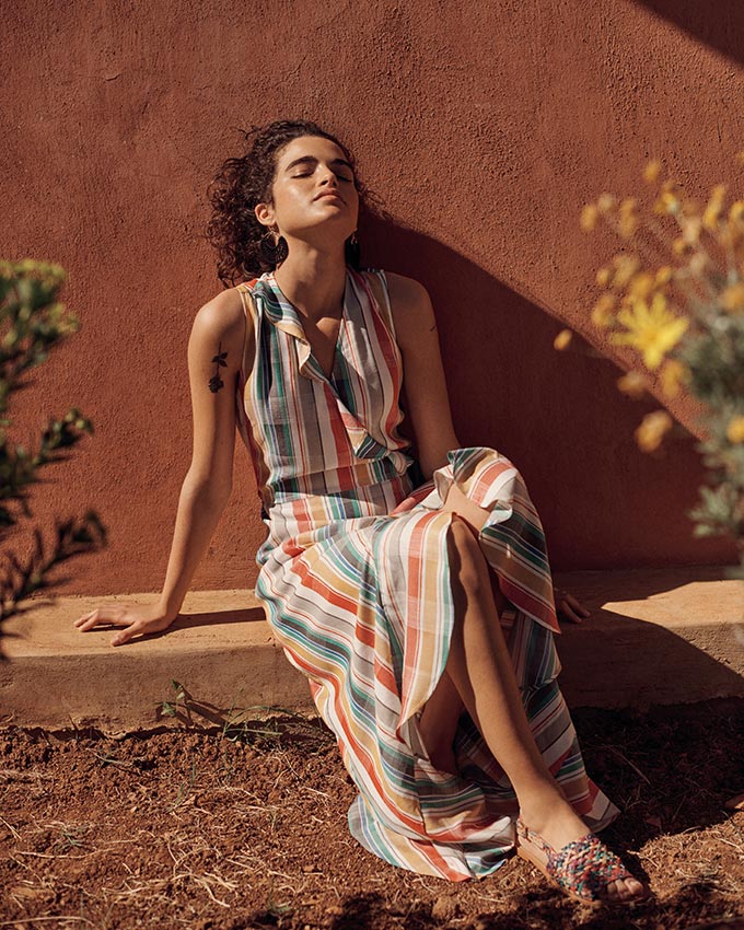 Print and pattern fashion: I love this maxi summer dress with orange and green hue stripes. Image by Next.