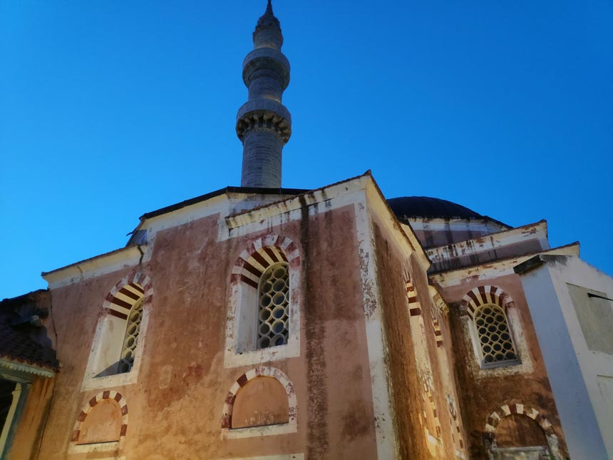 An old mosque landmark in the old town of Rhodes.