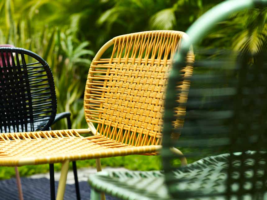 Close up of a yellow cielo chair.