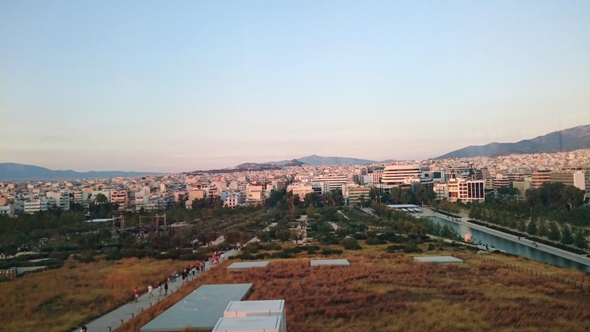 Partial view of Athens from the Stavros Niarchos Cultural Foundation Center's watch tower.