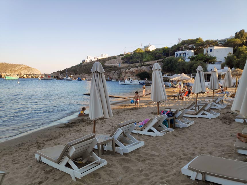 View of the sandy beach at Achladi.