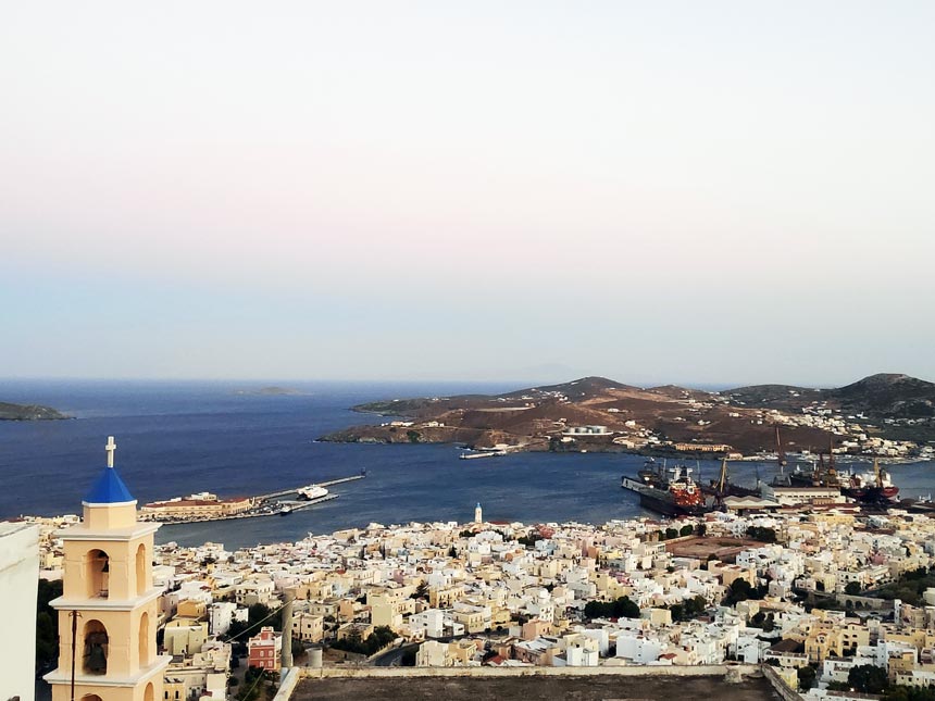Aerial view of Hermoupolis from Ano Syros, Greece.