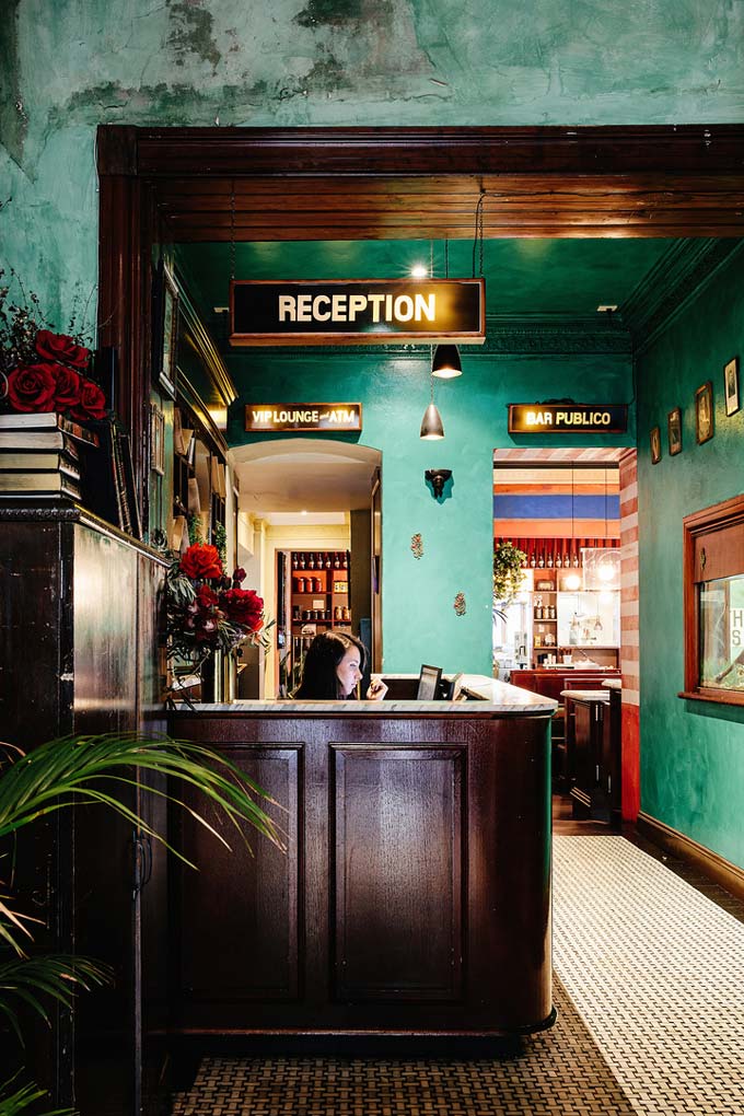 Side view of the reception area of Hotel Harry at Surry Hills, Sydney.