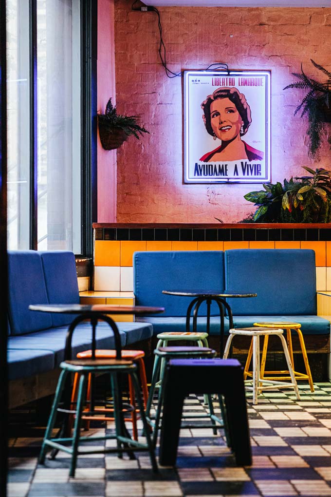 A vibrant colorful lounge corner from Hotel Harry at Surry Hills, Sydney.