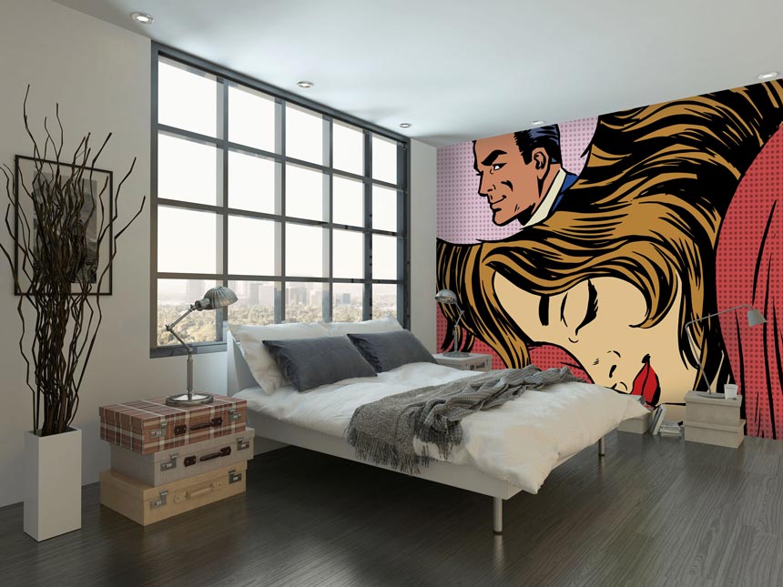 A cartoon based dream romance wall mural from Wallsauce. Ideal for a teen's bedroom. Image via Wallsauce.