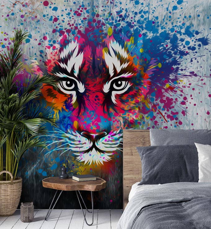 A vibrant tiger wallpaper that would be great in a teens' room. Image via Wallsauce.
