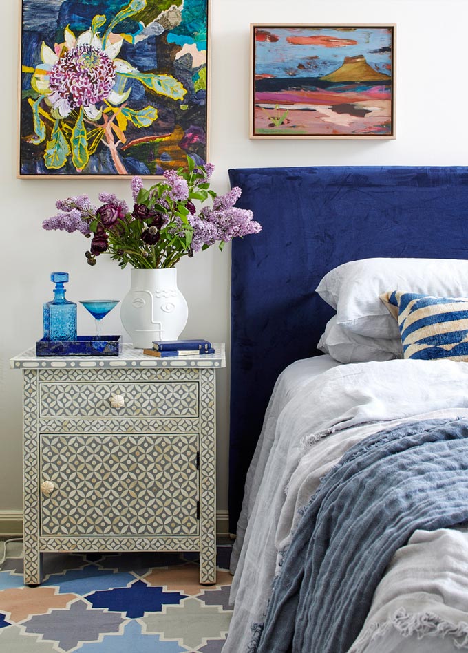 A bedroom with a Boho flair by Fenton & Fenton. Photo credit: Dave Kulesza. 