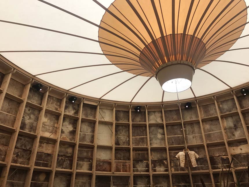 View of the inside of the Growing Pavilion an installation at the Biobasecamp during 2019 Dutch Design Week.