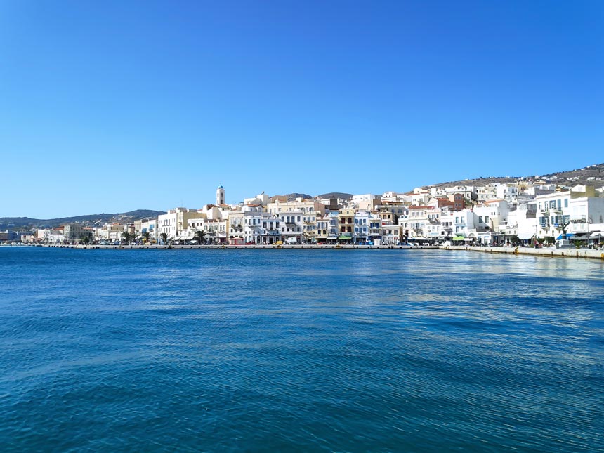 Partial view of Hermoupolis in Syros on a sunny cloudless day in October.