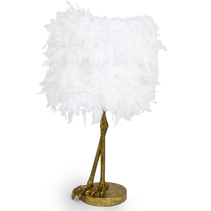Ruffled feather brass birds leg table lamp by Audenza.