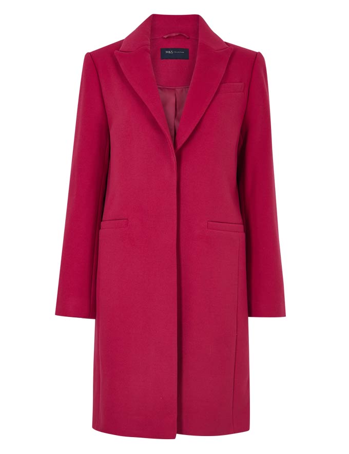 A red simple and stylish overcoat. Image by Marks&Spencer.