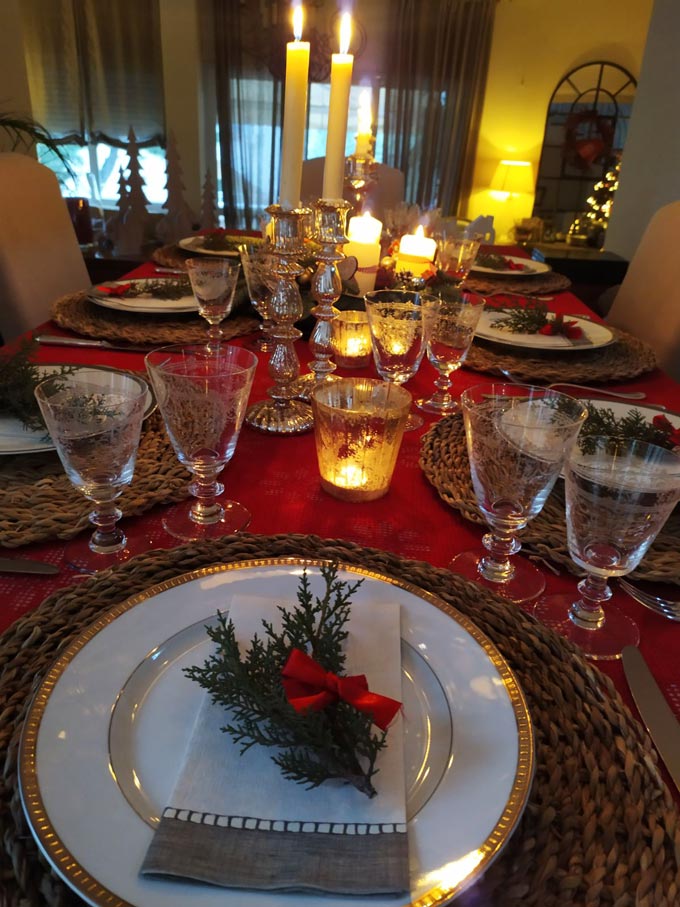 View of a beautifully styled table setting for Christmas.