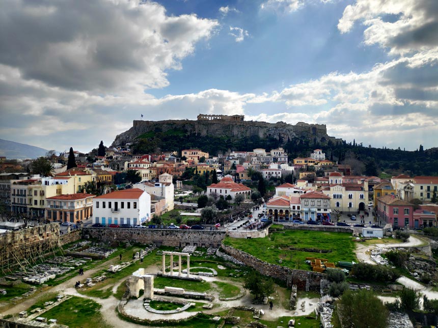 The Parthenon taken from a roof top in Monastiraki next to Plaka, Athens - before editing.