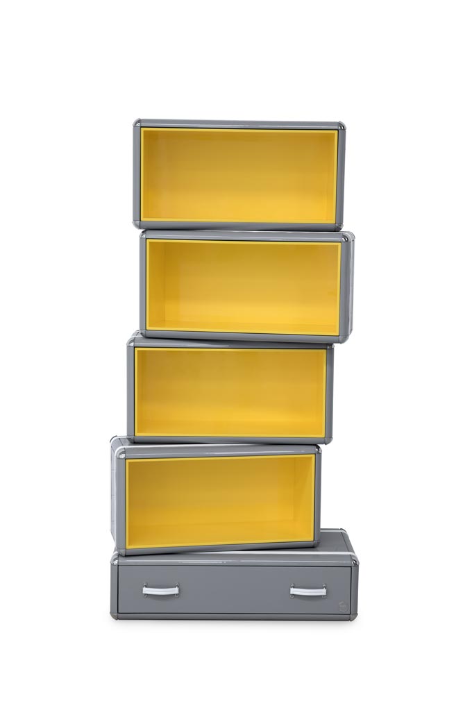 A super stylish kids bookcase with yellow lining from Circu. Image: Circu.