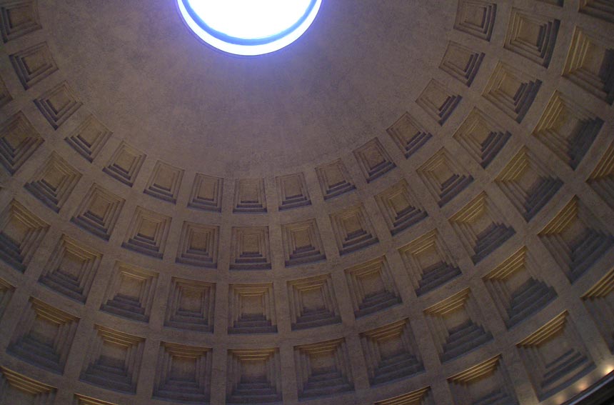 Looking up the dome of the Pantheon in Rome, capturing part of the occulus. Image by Velvet.