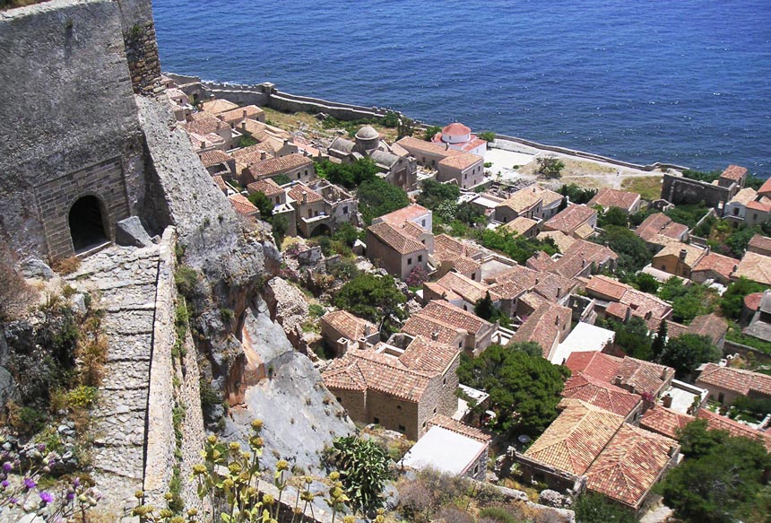 Aerial view of Monemvasia castle town. Image by Velvet.