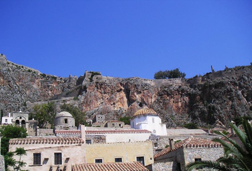 The view to the Upper Town of Monemvasia from our hotel balcony. Image by Velvet.