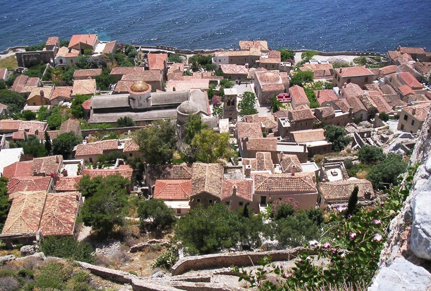 Aerial view of Monemvasia castle town. Image by Velvet.