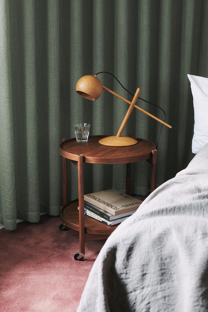 A close view of the Bolling tray side table serving as a nightstand. Image: Nest.co.uk.