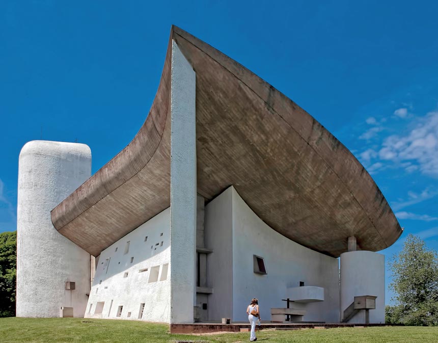 The Notre Dame du Haut designed by Le Corbusier, found in Ronchamp, France.